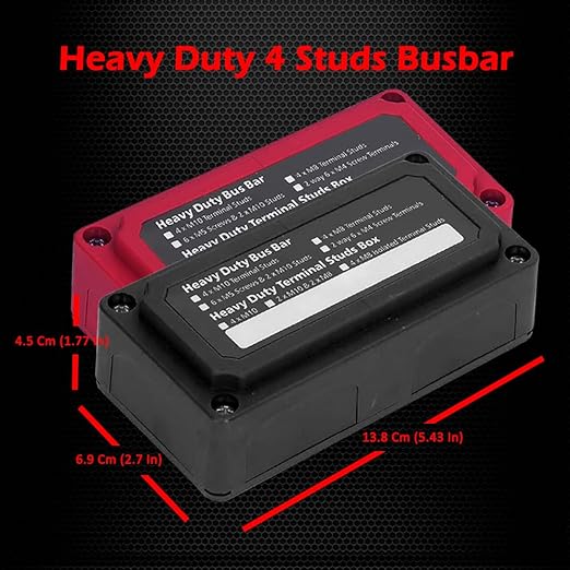 4 x M10 (3/8") Studs Power Distribution Block Bus Bar 12V, Ampper Waterproof HD 300A Marine BusBar Battery Distribution Block W/Cover for Auto Boat Solar (Red & Black)