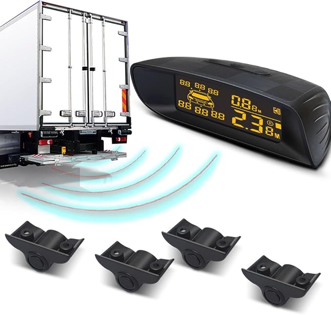 Parktronic 4 Parking Sensor Kit Backup Radar System 24V Distance Detection LCD Sound Warning for Truck Trailer Pickups RV Lorry Van