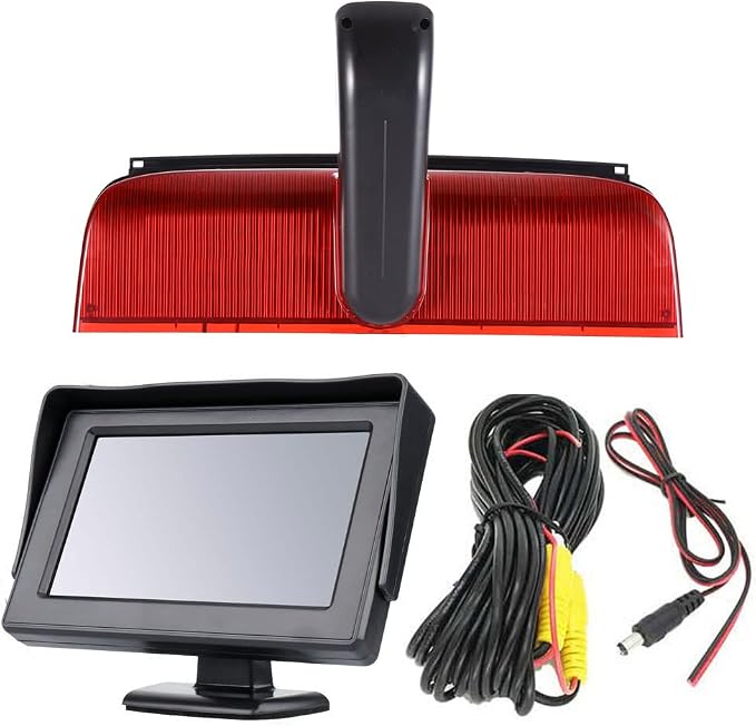 HD Brake Light Backup Camera Set with 4.3 Inch LCD Monitor, Waterproof Night Vision Car Roof Reversing Camera Replacement for Ford Transit Connect 2 II/XL Cargo Titanium Passenger Wagon 2014-2022