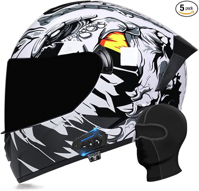 Motorcycle Bluetooth Full Face Helmet, Integrated Bluetooth Helmet, DOT/ECE Approved Full Face Flip Up Helmet, Multiple Vents Motorbike Helmet with Microphone for Adults 55-64CM