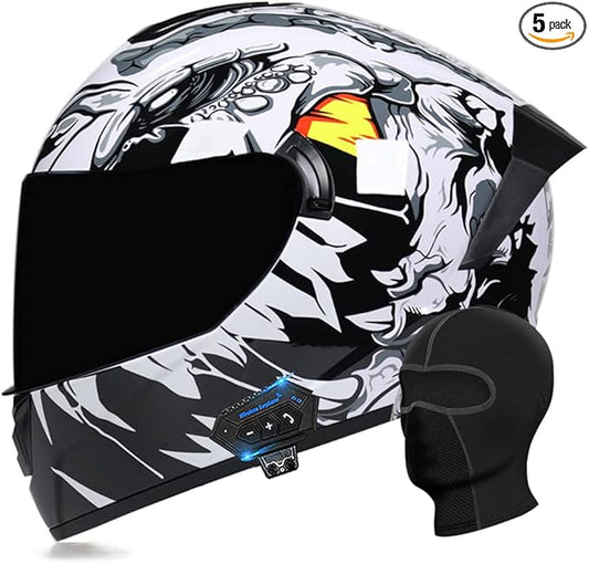 Motorcycle Bluetooth Full Face Helmet, Integrated Bluetooth Helmet, DOT/ECE Approved Full Face Flip Up Helmet, Multiple Vents Motorbike Helmet with Microphone for Adults 55-64CM
