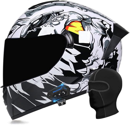 Motorcycle Bluetooth Full Face Helmet, Integrated Bluetooth Helmet, DOT/ECE Approved Full Face Flip Up Helmet, Multiple Vents Motorbike Helmet with Microphone for Adults 55-64CM