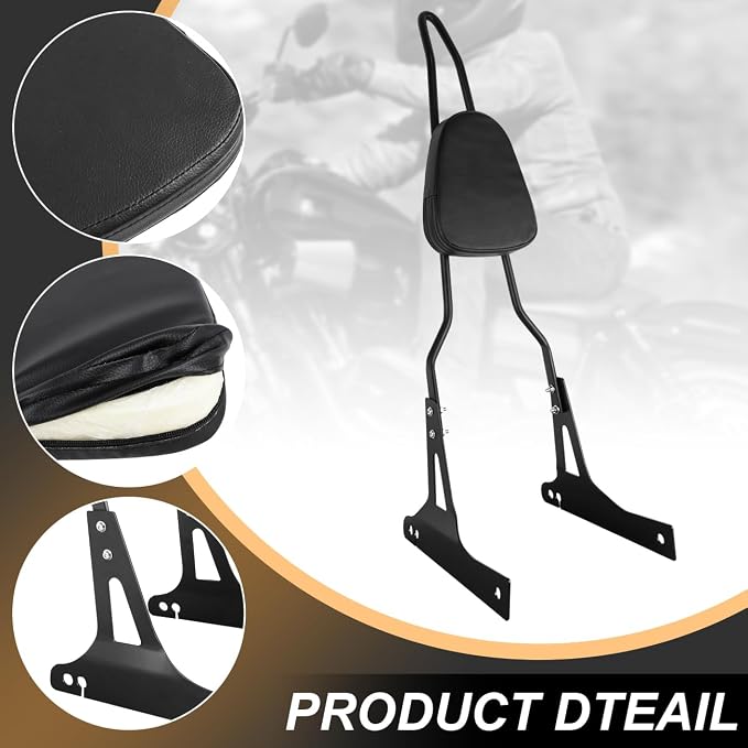 AUFER Detachable Black Passenger Backrest Sissy Bar With Back Rest Pad Compatible With For Harley Dyna Street Bob Super Glide Low Rider Wide Glide FXD FXDB FXDC FXDL FXDWG FXDSE 2006-UP