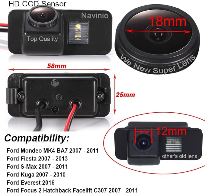 1280 * 720 Pixels car Rear View Backup Camera Parking Vehicle Camera Replacement for Ford Mondeo MK4 Fiesta S-Max Kuga Everest Focus 2 Hatchback Facelift C307 EcoSport MK1 MK2 C-Max Waterproof