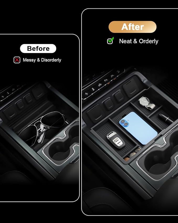 ECOZEN 3 Pcs Center Console Organizer Set For 2014-2018 Silverado/Sierra 1500 & 2015-2019 Silverado/Sierra 2500HD/3500HD Interior Accessories - Full Console w/Bucket Seat ONLY