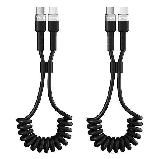 Coiled Car Carplay Cable for iPhone 15 16 15 Pro Max 15 16 Plus Cable, USB C to Type C 60W Fast Charging Cord, Retractable iPad Car Charger Cable iPad Pro iPad Air 5 4 Mini 6 Replacement 6FT 2 Pack