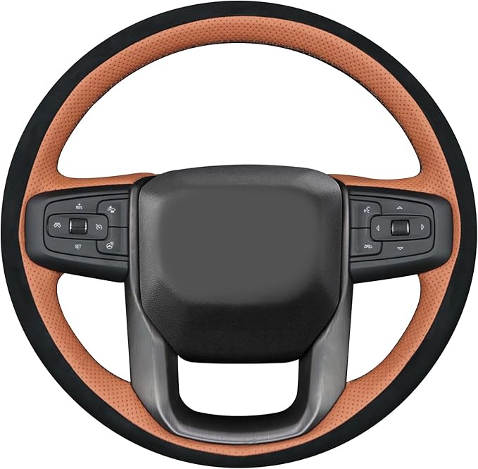 MEWANT Hand Stitch 3D Style Real Leather Steering Wheel Protector Wrap Cover for GMC Sierra 1500 2019-2023/Sierra 1500 Limited 2022/Sierra 2500 2020-2024/Sierra 3500 2020-2024/Yukon 2021-2023