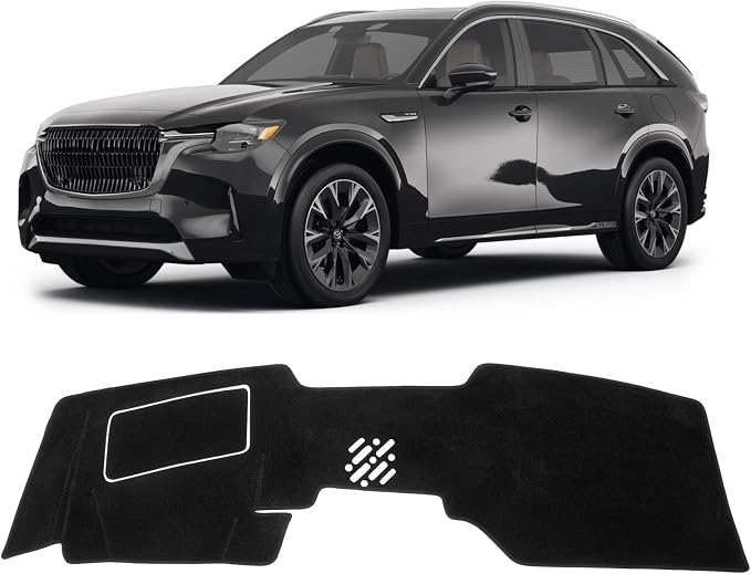 KUST Black Dash Cover for Mazda CX-90/CX90 2024 2025 2026 (with HUD) Polyester Dashboard Cover Non-Slip Interior Accessories for Mazda CX-90/CX90 Custom Fit Dash Mat Sunshade Windshield No Glare
