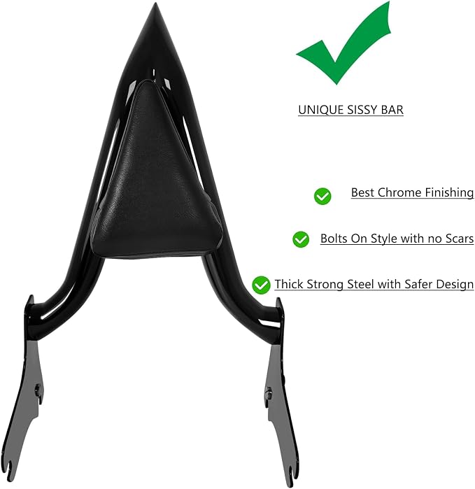 1997-2008 Detachable Backrest Sissy Bar for Harley Touring Road Glide Road King CVO Street Glide Electra Glide 97-08 Motorcycle Passenger Back Rest Pad (22" Tall Black)