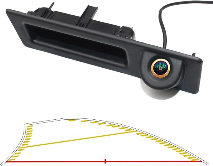 Vehicle Backup Camera CCD with Dynamic Trajectory Moving Guide Parking Line for BMW 3 5 Series X1 3 4 5 F07 F10 F11 F25 F26 F30 F34 Car Rear View Reverse Parking Fisheye Lens Car Trunk Handle Camera