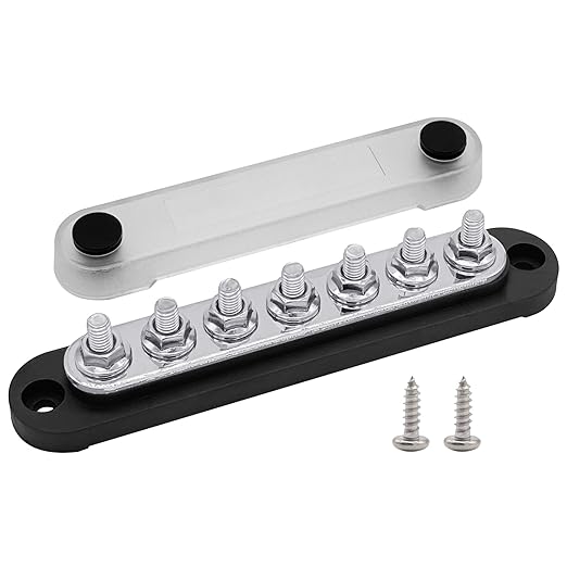 7 x M6 (1/4") Studs Power Distribution Block Bus Bar 12V, Ampper 5.9" HD 150A Marine BusBar Battery Distribution Block W/Cover for Car Boat Solar (Black)