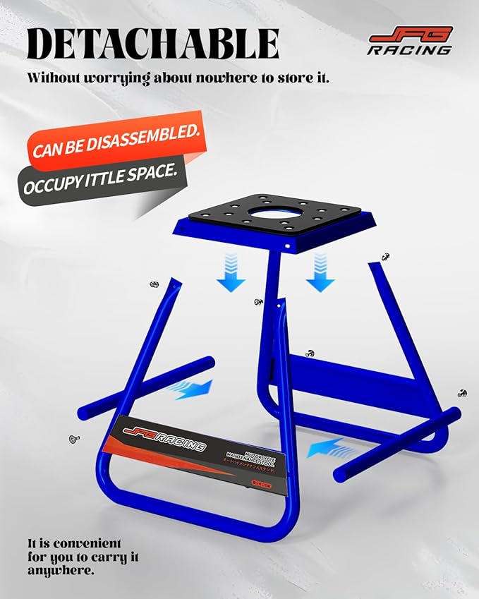 JFG RACING Dirt Bike Stand,Universal Detachable Powder Coated Anti Slip Off Road Steel MX Heavy Duty Dirtbike Maintenance Motorcycle Box Stand-Blue