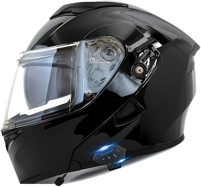 Motorcycle Bluetooth Modular Helmet, DOT Approved Flip Up Full Face Motorcycle Dual Visor Helmet, with Dual Speakers and Microphone, for Adults Men and Women