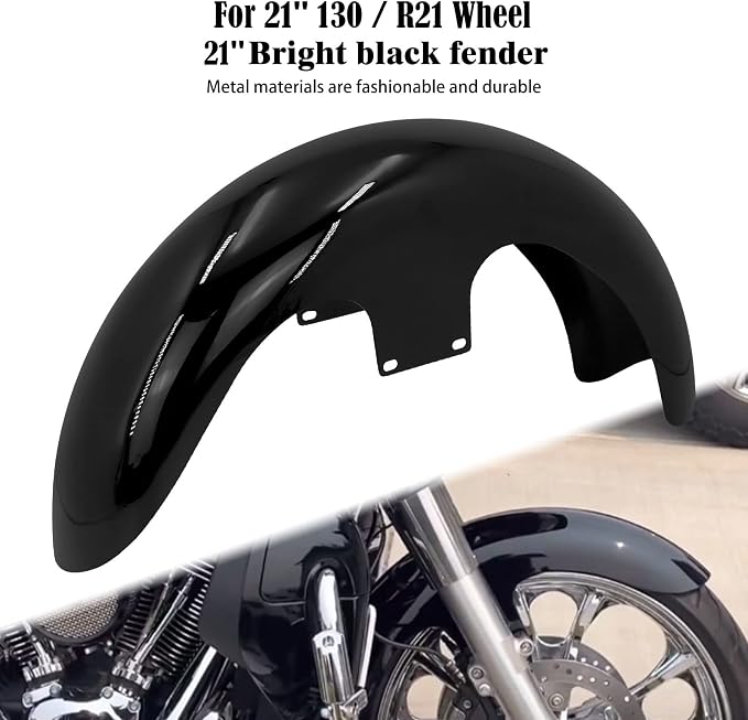 21" Motorcycle Front Fender Mudguards for 130 / R21 Tire Fit for Harley Bagger Touring Road King Electra Glide Street Glide FLHR FLHX (Gloss Black)