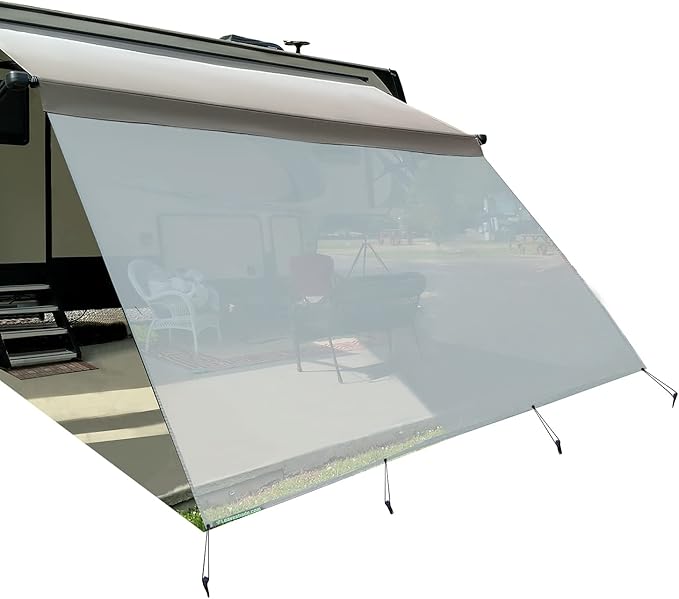 leaveshade RV Awning Sun Shade Screen 8' X 17' 3'' (Fit for 18' Awning)- Mesh Sunshade Block Patio Front Sun Light Motorhome Camping Trailer UV Sunblocker Canopy Sunscreen - 3 Year Warranty -Gray