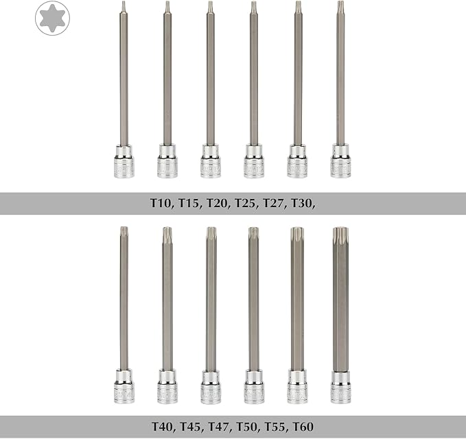 EMENTOL 40PCS Extra Long Hex, Torx and XZN Triple Square Spline Bit Socket Set, CR-V, S2 Steel, 5.9" Length