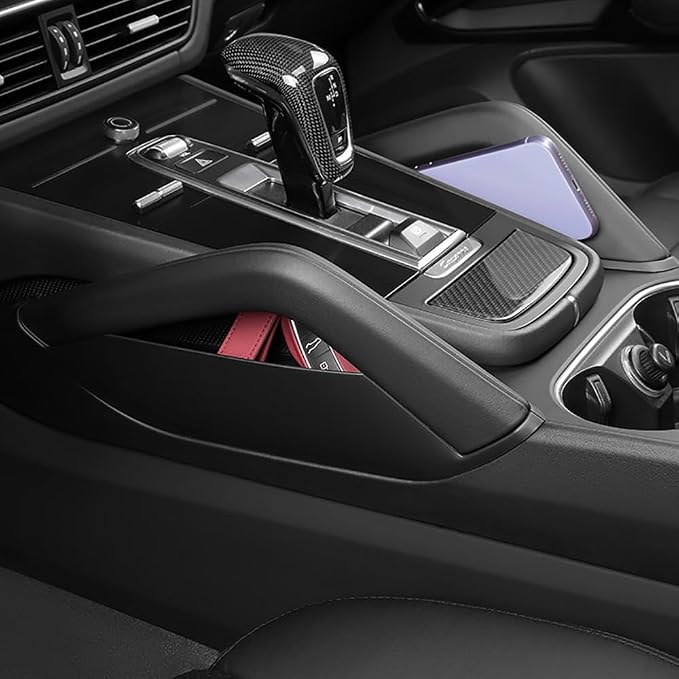 Car Center Console Armrest Side Storage Box Mobile Phone Box Holder Organizer Cover Trim for Porsche Cayenne 2018-2026 Car Accessories (Black)