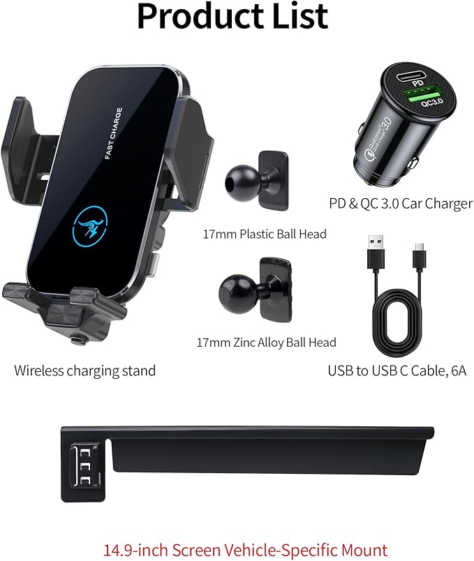 15W Wireless Fast Charger for BMW The X5/X5M X6/X6M 2024 2025 X7/X7M 2023-2026 Accessories 14.9-inch Screen Fixed Clip, Interior Decoration Mobile Phone Mount, 360° Rotation