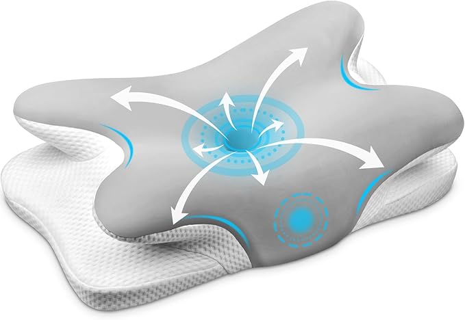 Cervical Neck Pillow, Ergonomic Memory Foam Pillows for Neck Pain Relief with Breathable Pillowcase, Adjustable Contour Neck Support Pillow for Side Back Stomach Sleepers (Silver)