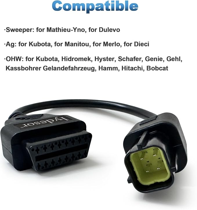 Obd2 Adapter 382426 for KUBOTA 4pin OBD1 to 16pin OBD2 Cable,Fits Kubota Diagmaster Python 4 Pin Diagnostic Interface Connector, Work with Kubota Diagnostic Scanner Tool/OBDii Code Reader