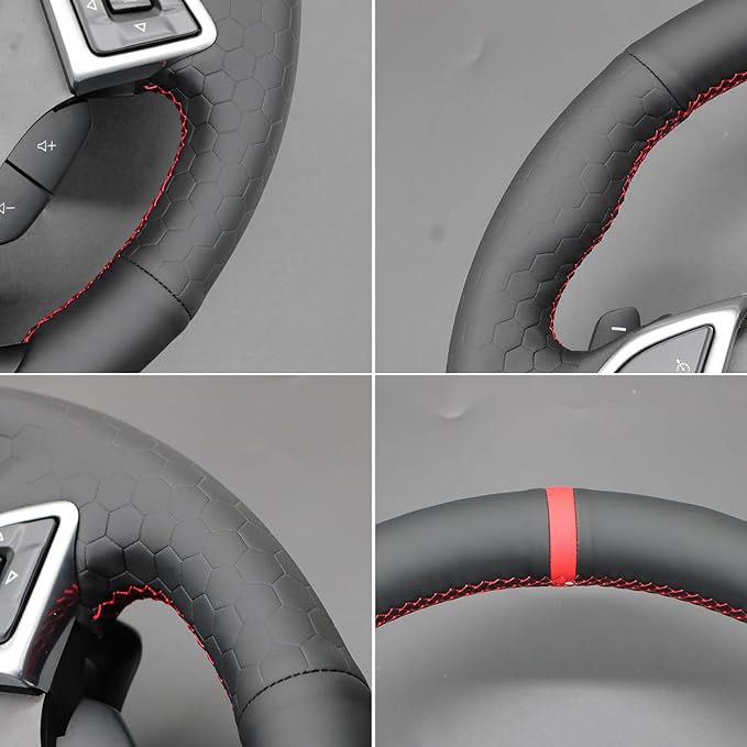 MEWANT Steering Wheel Cover for Chevy Camaro 2016-2024 Hand-Stitched Hive Leather Car Steering Wheel Wrap