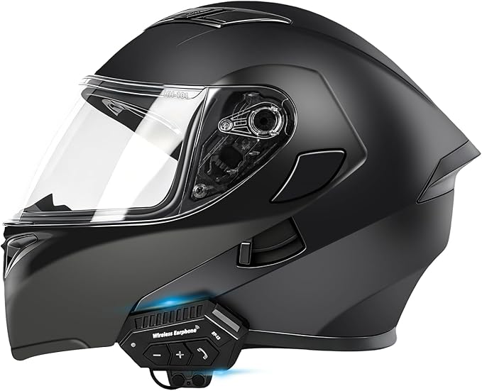 Motorcycle Bluetooth Modular Helmet, DOT FMVSS-218 Approved Flip Up Full Face Motorcycle Dual Visor Helmet, with Dual Speakers and Microphone, for Adults Men and Women