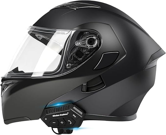 Motorcycle Bluetooth Modular Helmet, DOT FMVSS-218 Approved Flip Up Full Face Motorcycle Dual Visor Helmet, with Dual Speakers and Microphone, for Adults Men and Women
