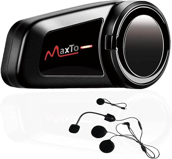 MAXTO Motorcycle Bluetooth Headset, M2 Group Motorbike Helmet Communication Systems 6-Way BT5.0 Waterproof Intercom 1000M Range with FM Radio,Siri,Voice dial for Ski/ATV/Full/Half Face(2 in 1 Mic)