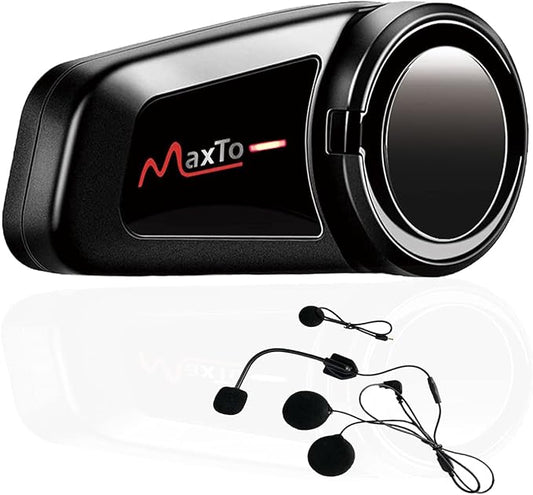 MAXTO Motorcycle Bluetooth Headset, M2 Group Motorbike Helmet Communication Systems 6-Way BT5.0 Waterproof Intercom 1000M Range with FM Radio,Siri,Voice dial for Ski/ATV/Full/Half Face(2 in 1 Mic)