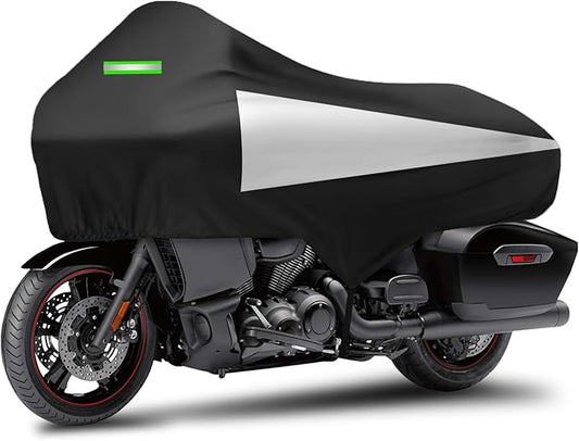 Motorcycle Half Cover with Elastic Hook and Reflective Strip Waterproof Dustproof Sunproof at All Seasons Suitable for Touring Models Road King Street Glide Road Glide and More (Black&Silver)