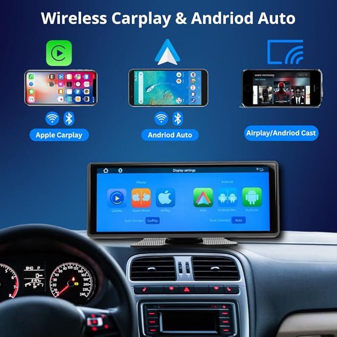 Belva NDASH10 (N-10) 10.26" Portable Dash Mount Stereo with Apple CarPlay, Android Auto, Bluetooth, and GPS Navigation for Cars, Trucks, RVs, Semi-Trucks, EVs/Tesla