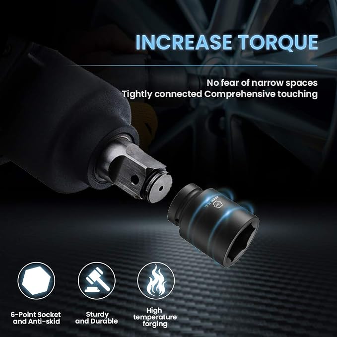 Anbull 1 Inch Drive Deep Impact Socket Set, 9 Pieces Jumbo Impact Socket Sets, 6-Point, SAE Sizes (1'', 1-1/8'', 1-1/14'', 1-3/8'', 1-1/2'', 1-5/8'', 1-3/4'', 1-7/8'', 2''), CR-Mo Steel (1 Inch-SAE)