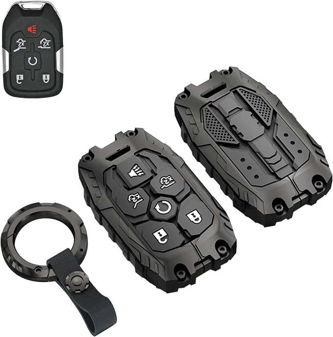 Heavy Key Fob Cover Case Protector for Chevy, Keychain, Accessories for Chevy Suburban Tahoe 2015 2016 2017 2018 2019 2020 GMC Yukon (Type-C 6 Buttons)