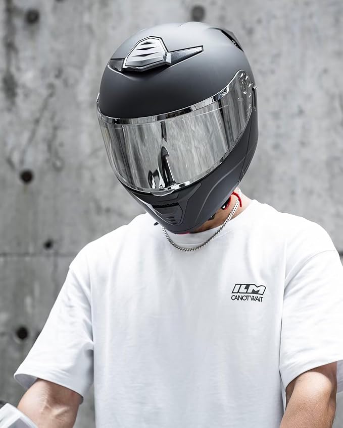 ILM Modular Motorcycle Helmet for Adults Full Face Flip up Riding with Dual Visor Street Bike Racing DOT Model MM966 (Matte Black Silver, L)