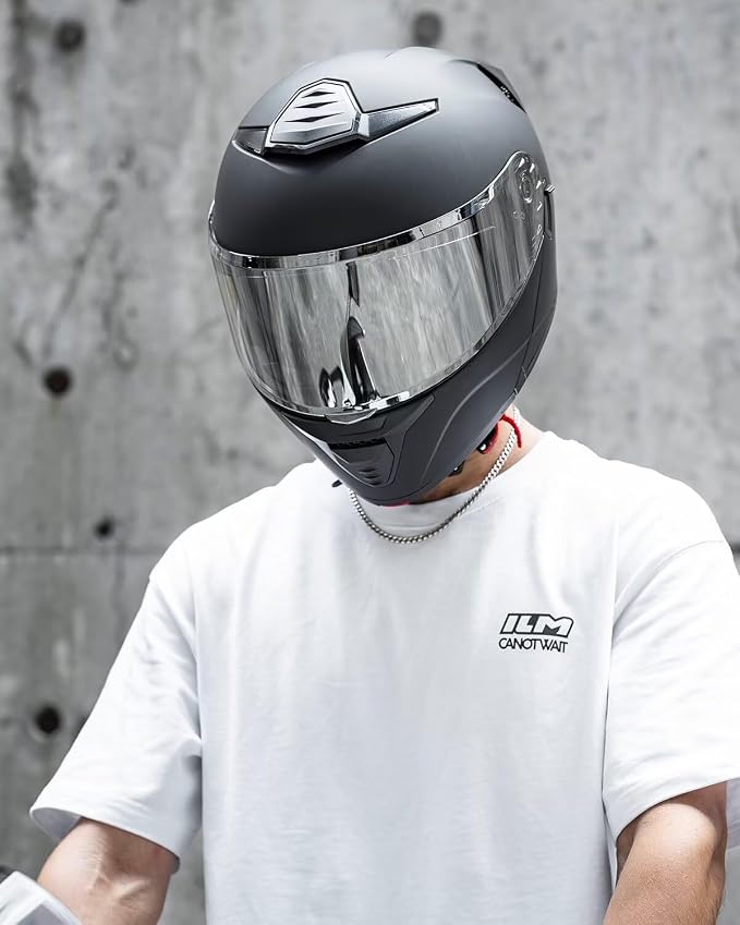 ILM Modular Motorcycle Helmet for Adults Full Face Flip up Riding with Dual Visor Street Bike Racing DOT Model MM966 (Matte Black Silver, 2XL)
