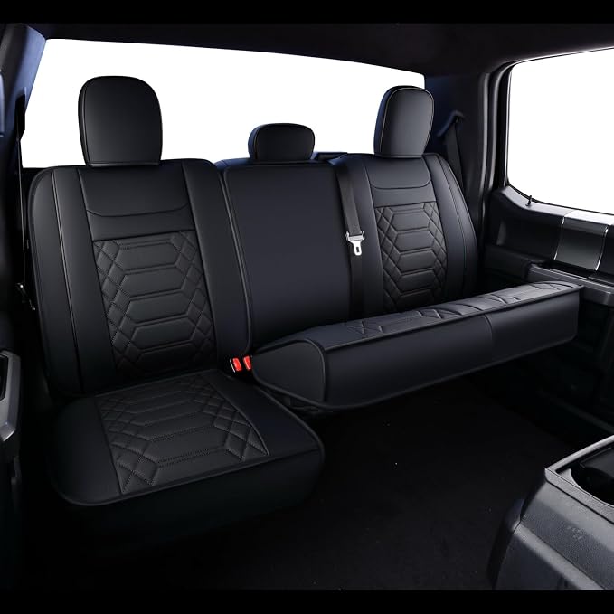 RISINGSTAR Silverado Sierra Faux Leather Seat Covers, Fit for 2019-2026 Chevy Silverado GMC Sierra 1500 and 2020-2025 2500HD 3500HD Crew Cab(Full Set, Black)