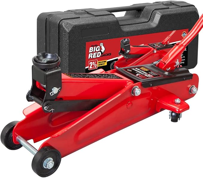 Big RED 2.5 Ton Low Profile Floor Jack, Portable Hydraulic Trolley Floor Service Jack with Blow Mold Carrying Storage Case, Red