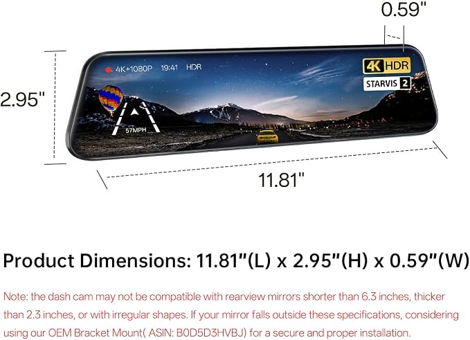 Pelsee S12 Pro Mirror Dash Cam with STARVIS 2 Sensor, Rear View Mirror Camera 5.8GHz WiFi, 4K Front and 1080P Rear Backup Camera for Car, ADAS, Voice Control, Color Night Vision, 64G Meomory Card