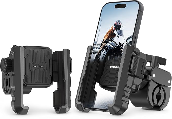 OMOTON Bike Phone Holder 2-Pack, Anti-Vibration Shockproof Motorcycle Phone Mount with Quick Lock & 360° Swivel - Fits Handlebars & Rearview Mirror, for iPhone Samsung All Phones, Black & Black
