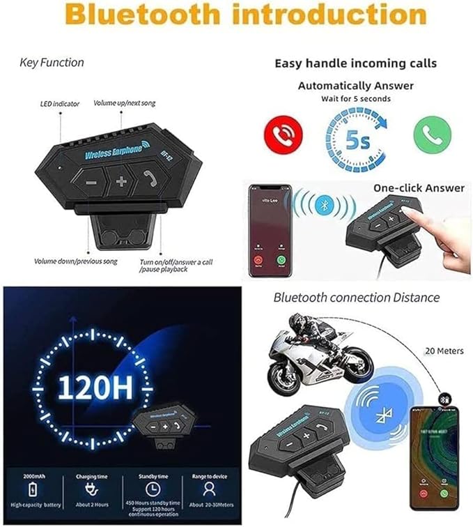 Motorcycle Bluetooth Full Face Helmet, Integrated Bluetooth Helmet, DOT/ECE Approved Full Face Flip Up Helmet, Multiple Vents Motorbike Helmet with Microphone for Adults 55-64CM, M(57~58cm)
