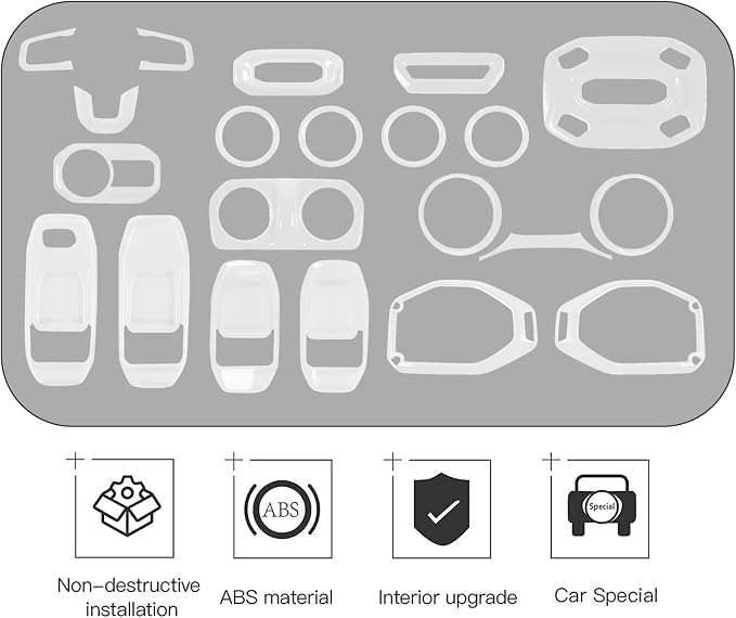 CheroCar 21PCS Full Set Interior Decoration Trim Kit for 2018-2026 Jeep Wrangler JL JLU & Gladiator JT Steering Button Frame, Air Conditioning Vent, Reading Light, Speaker (White)