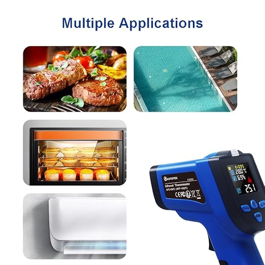 Ketotek Infrared Thermometer, Laser Temperature Gun Non Contact -58 to 1022°F with K Type Thermocouple Probe Humidity NCV Detector, Color LCD for Cooking Pizza Oven BBQ Freezer Industrial