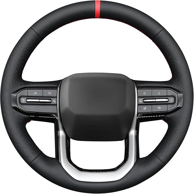 MEWANT DIY Black Smooth Geom Embossed Artificial Leather Steering Wheel Cover for Chevy Colorado ZR2 Bison 2023-2024
