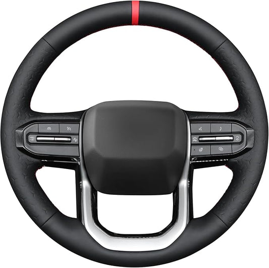MEWANT DIY Black Smooth Geom Embossed Artificial Leather Steering Wheel Cover for Chevy Colorado ZR2 Bison 2023-2024