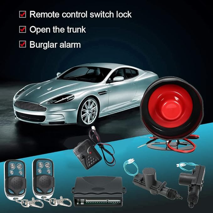Shkalacar NEW Car Alarm System with 2 Door Remote Central Locking Kit Shock Sensor Immobiliser, Security Antitheft Alarm Systems with Keyless Entry