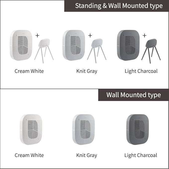 KOMMA Lov Air Purifier for Bedroom, 3.1 inch Slim Wall mount & Stylish Standing type, Hepa Filter Air Cleaner, Remove Fine Dust, Smoke. (LightCharcoal)