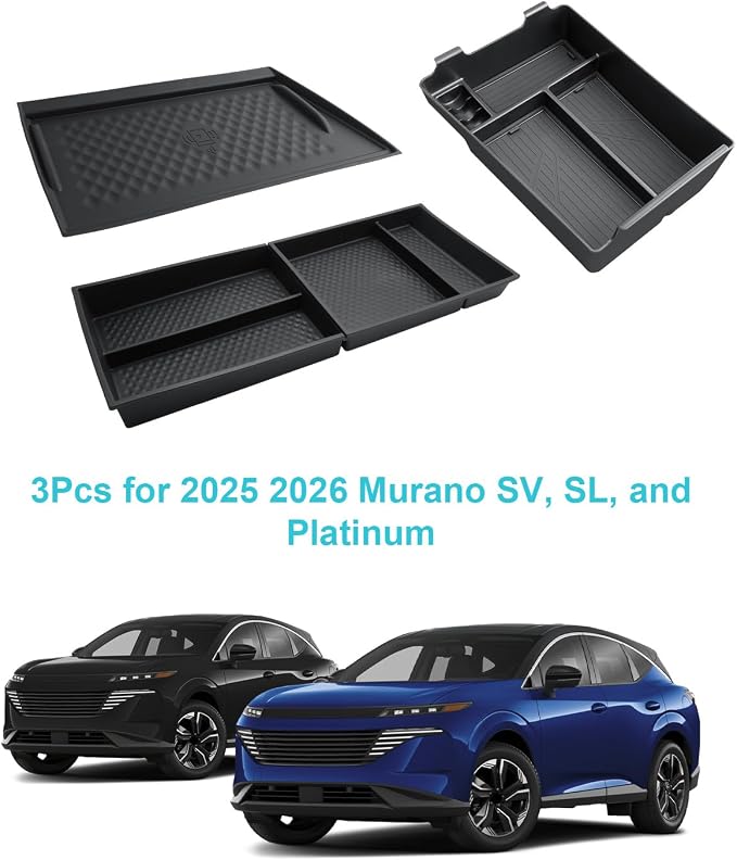 CDEFG 4Pcs for 2025 2026 Murano Center Console Organizer for 2025 2026 Murano Accessories Middle Console & Lower Console Organizer Tray Armrest Storage Box & Wireless Charging Cover