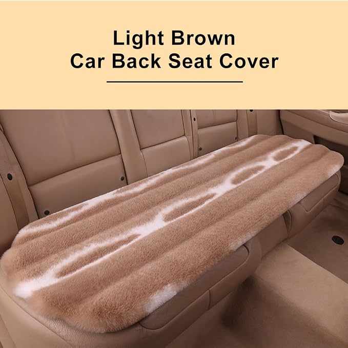Faux Sheepskin Fur Car Seat Cover Full Set, Thin Fluffy Cute Brown Car Seat Covers for Fuzzy Soft Auto Universal Plush Vehicle Seat Protector Pad Accessories 3 Pcs Brown