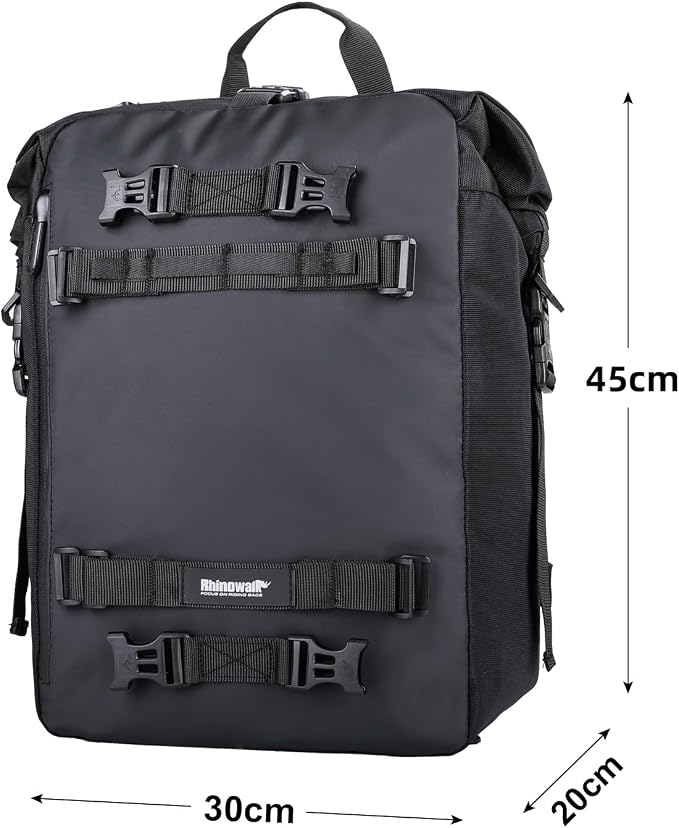 Waterproof Motorcycle Tail Bag 30L Motorbike Rear Rack Storage Bag Saddle Pannier for Touring Adventure Commuting Black