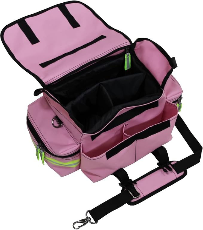 Kemp USA EMT First Responder Trauma Bag Survival Medical Gear Organizer with Reflective High Visibility Trim First Aid Kit Emergency Response Bag Pink